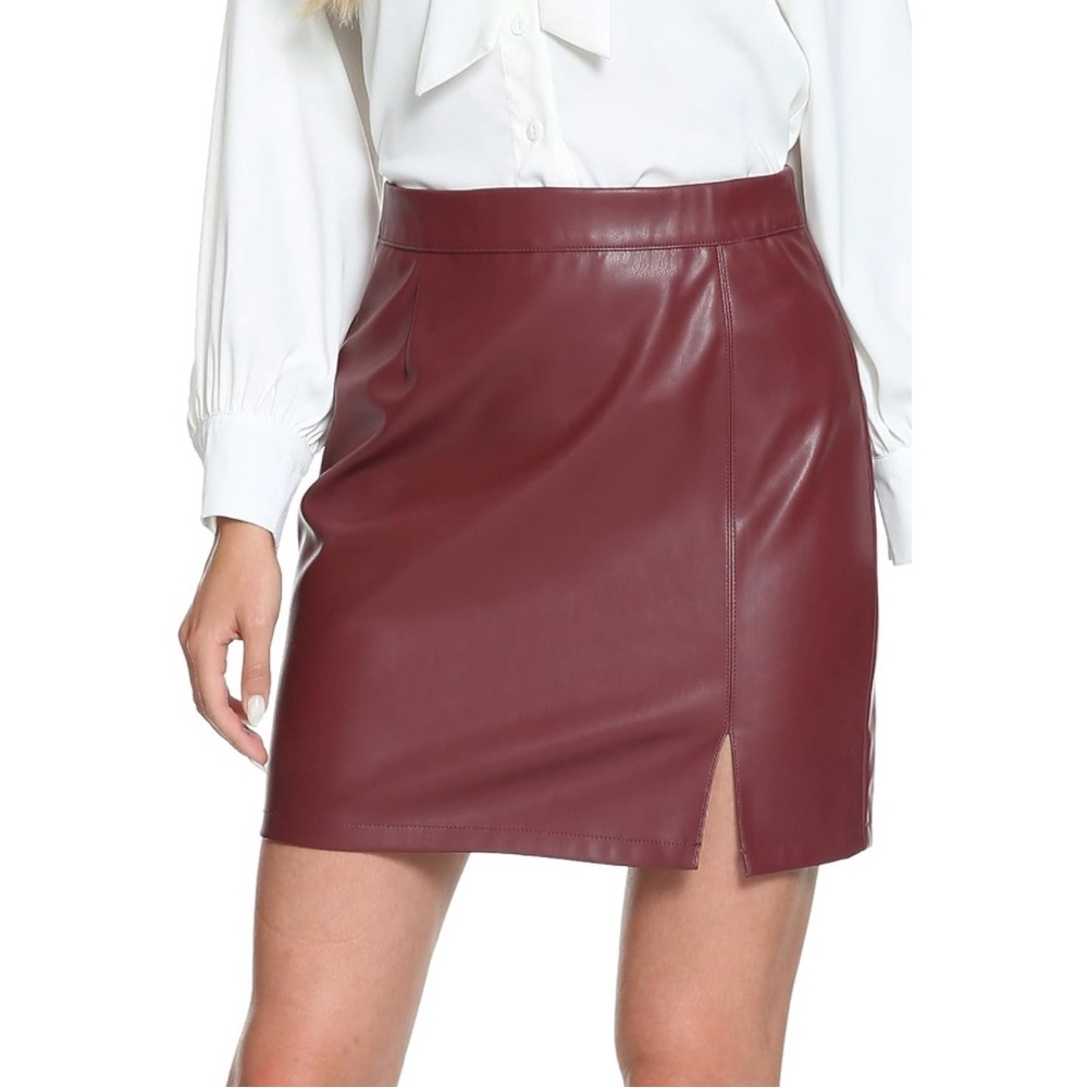 Faux Leather Mini Skirt, Elastic High Waist Vegan Stretch